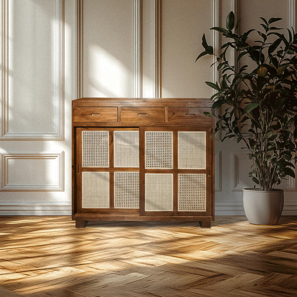 Rustik Konsol 120x120x40 - Doğal Tik Ağacından Çok Amaçlı Dolap