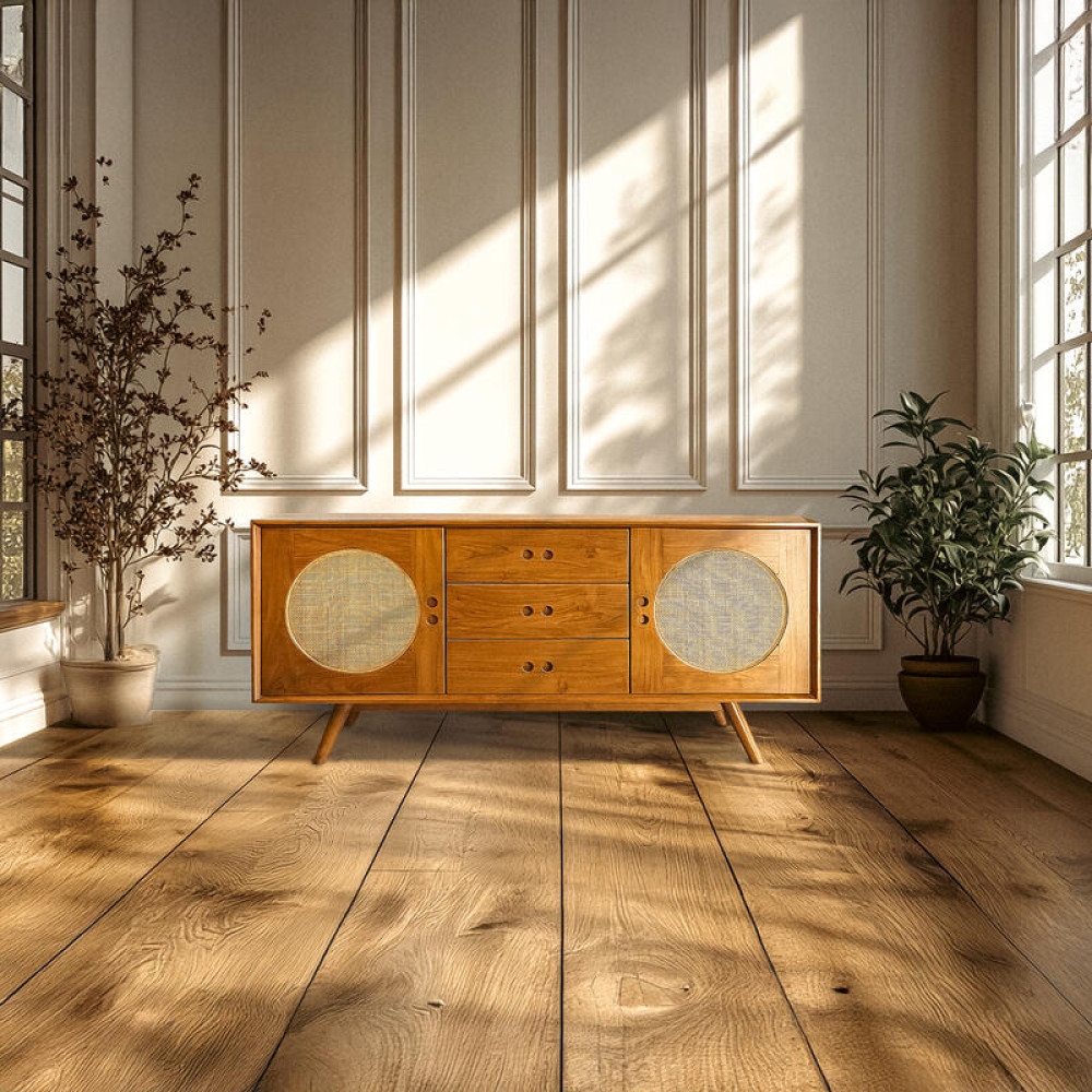 Mid-Century Modern TV Ünitesi – Teak Ahşap Konsol 75x150x45