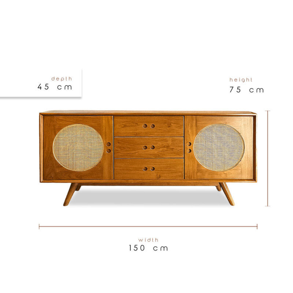 Mid-Century Modern TV Ünitesi – Teak Ahşap Konsol 75x150x45