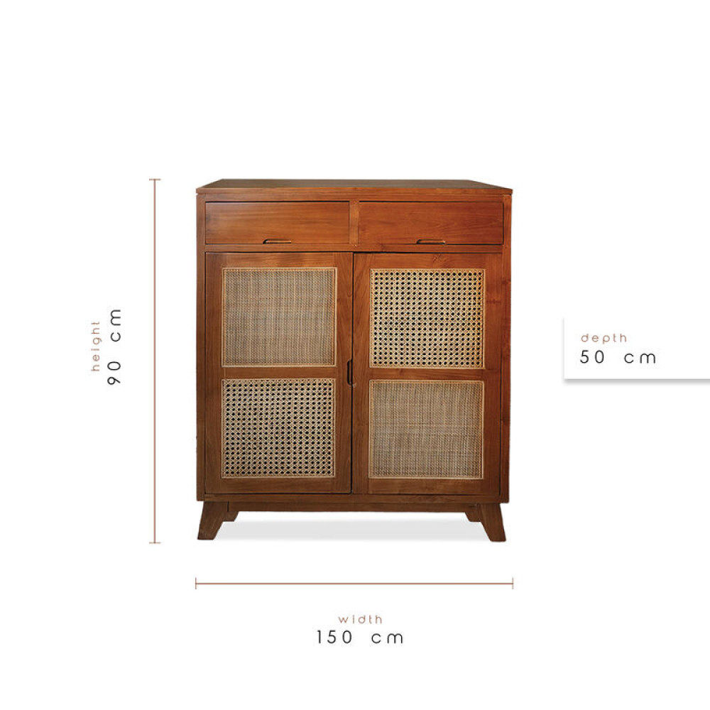 El Yapımı Hazeran Desenli Tik Dolap - Çekmeceli Ahşap Konsol 90x150x50