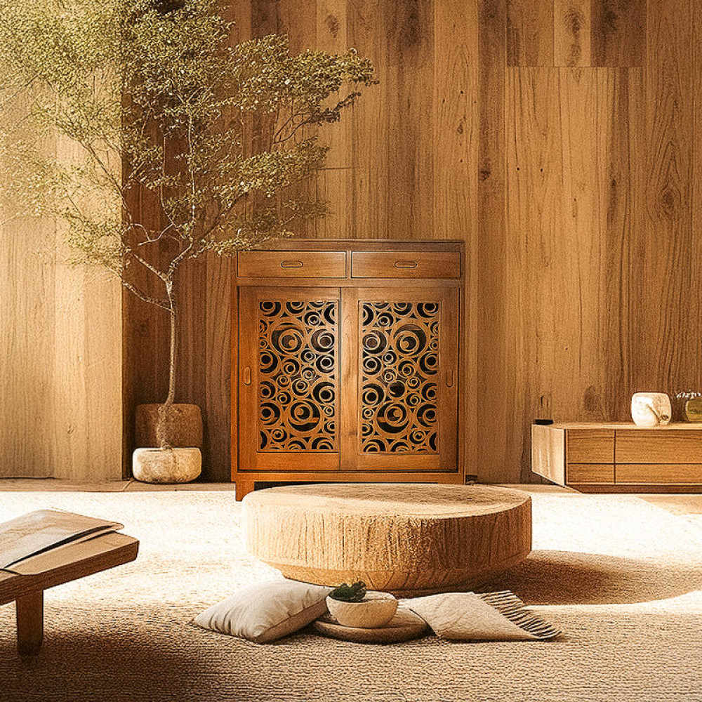 Modern Desenli 120x90x40 Teak Kayar Kapaklı Dolap