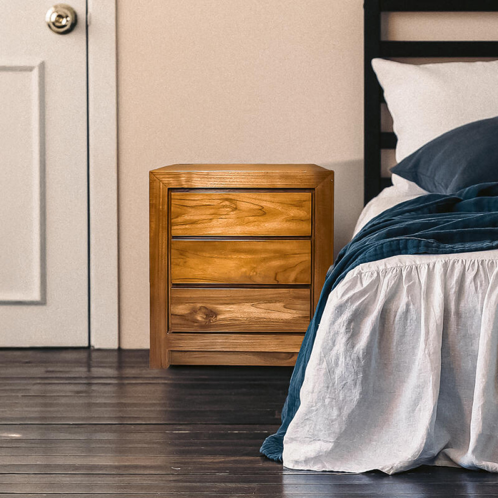 Modern Teak 3 Çekmeceli Ahşap Komodin 60x40x40 - Doğal Teak Mobilya