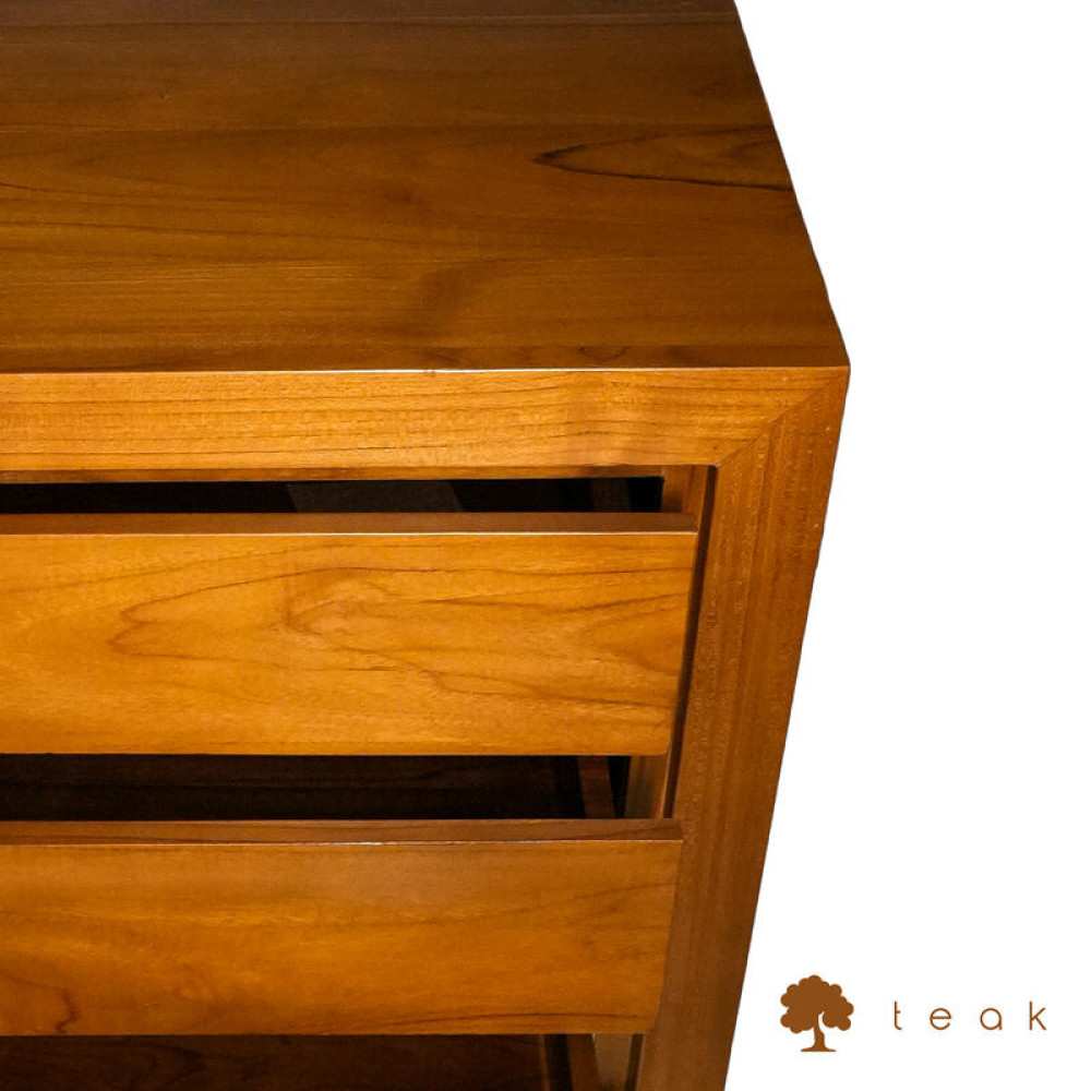 Modern Teak 3 Çekmeceli Ahşap Komodin 60x40x40 - Doğal Teak Mobilya