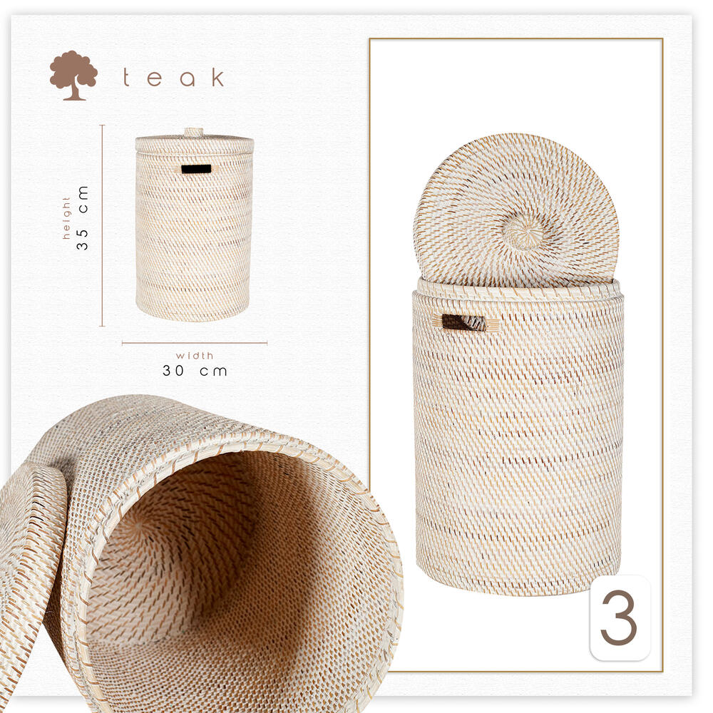 Lüks Rattan Kapaklı Hasır Silindir Sepet 30x35 - Doğal & El Yapımı Saklama Çözümü