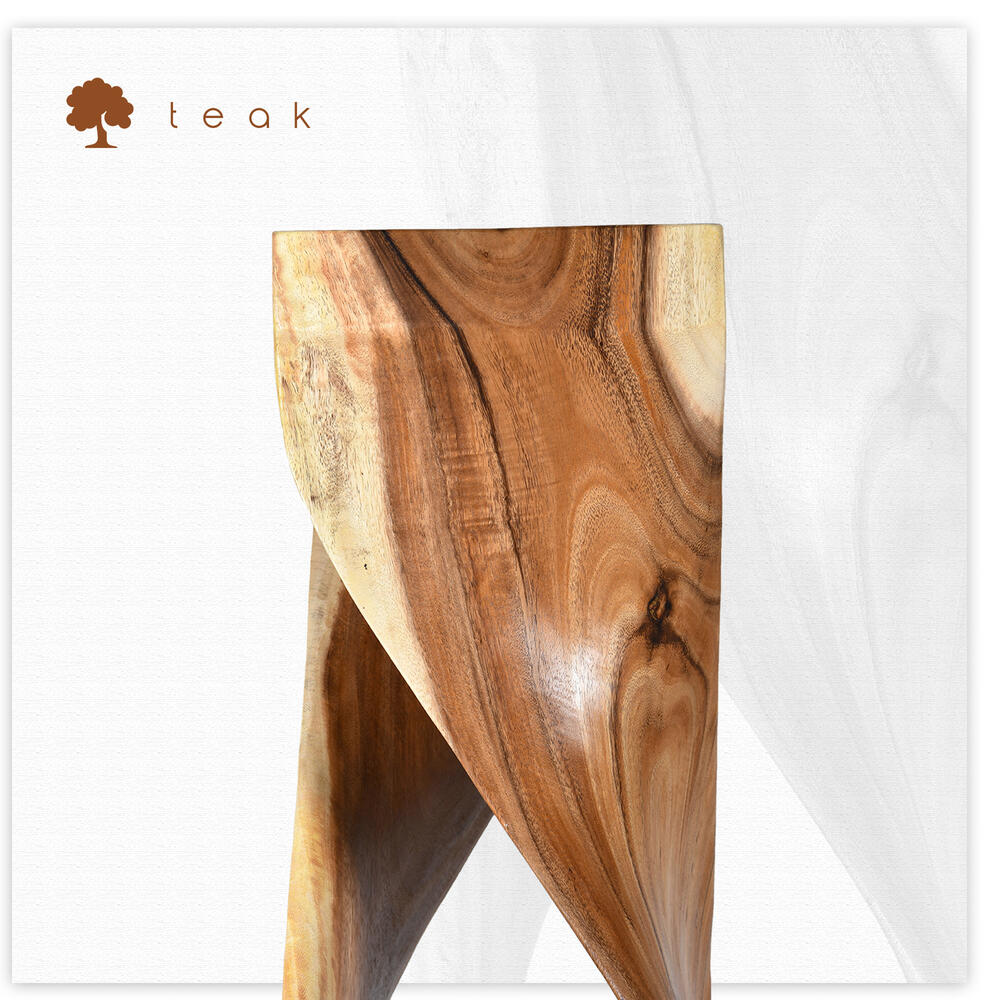 Lüks Teak Ağacı Burgulu Yan Sehpa 45 cm - Doğal Masif Kum Saati Tasarım