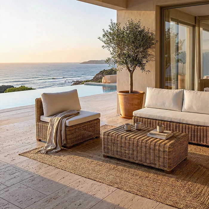 Coastal weave kalın doğal hasır örgü tekli modül koltuk katalog görünümü