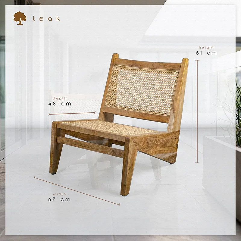 Masif ahşap hazeran rattan lounge koltuk 67x48x61 cm teknik ölçüleri