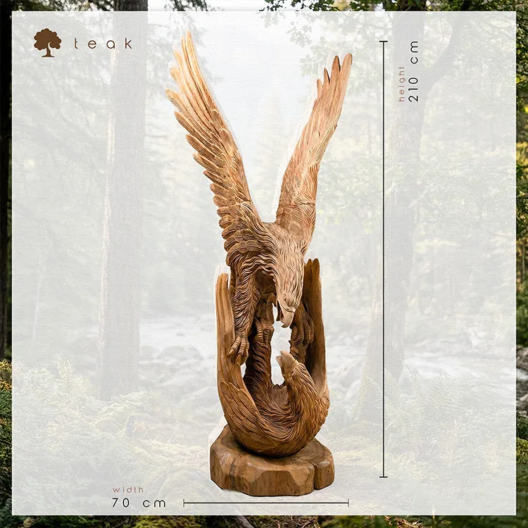 Sky Monarch tik ağacı kartal heykeli 70x210 cm teknik ölçüleri