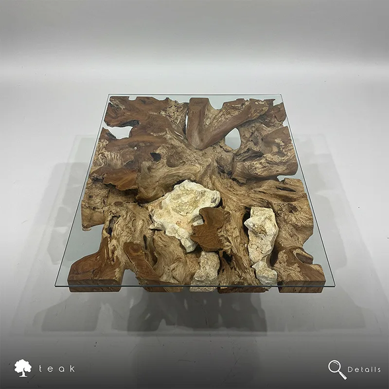 Wooden table with glass top