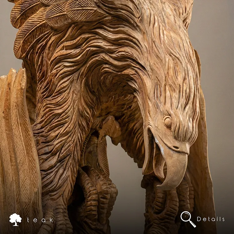 Sky Monarch kartal heykeli baş ve gaga detaylı ahşap oyma işçiliği