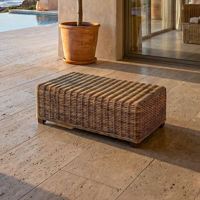 Coastal weave doğal rattan puf orta sehpa havuz başı lounge dekorasyonu