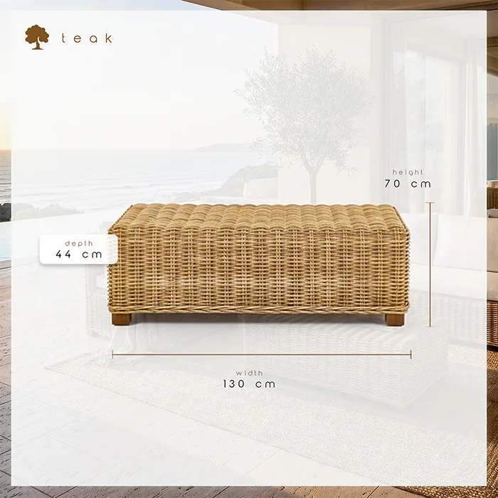 Hasır örgü dış mekan puf orta sehpa 130x44x70 cm ölçülü teknik çizimi