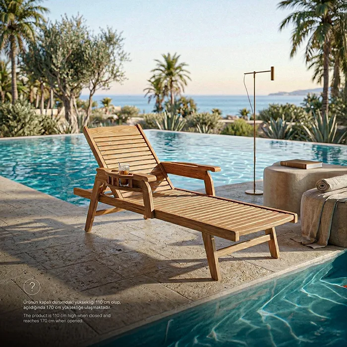 Havuz kenarında kullanılan lüks teak sallanan sandalye