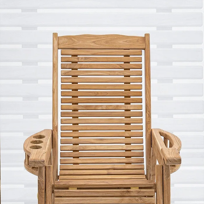 Masif teak ahşap sallanan sandalye ön görünümü